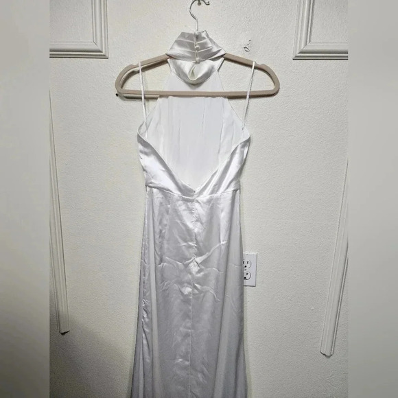 Lulus Luxe Destiny White Satin Backless Halter Mermaid Maxi Dress Wedding Bridal - Picture 10 of 11